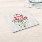 素朴タイポグラフィ赤/緑ID550 スクエアペーパーコースター (アングル)