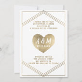 素朴タイポグラフィ金ゴールドハート幾何結婚の 招待状 (正面)