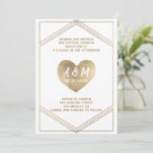 素朴タイポグラフィ金ゴールドハート幾何結婚の 招待状 (スタンド正面)