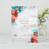 素朴ターコイズとサンゴフローラQRコード結婚 招待状 (スタンド正面)