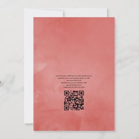 素朴ターコイズとサンゴフローラQRコード結婚 招待状 (裏面)