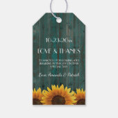 素朴ターコイズひまわり結婚の感謝ラベル ギフトタグ (正面)