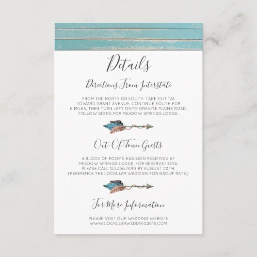 素朴ターコイズウッドの羽根詳細/方向 エンクロージャーカード (正面)