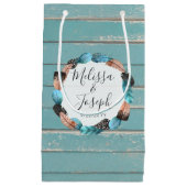 素朴ターコイズウッドフェザーリースボホ結婚ズ スモールペーパーバッグ (正面)