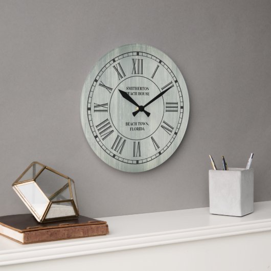 素朴ターコイズウッドローマ数字ビーチ ラージ壁時計 (オフィス)