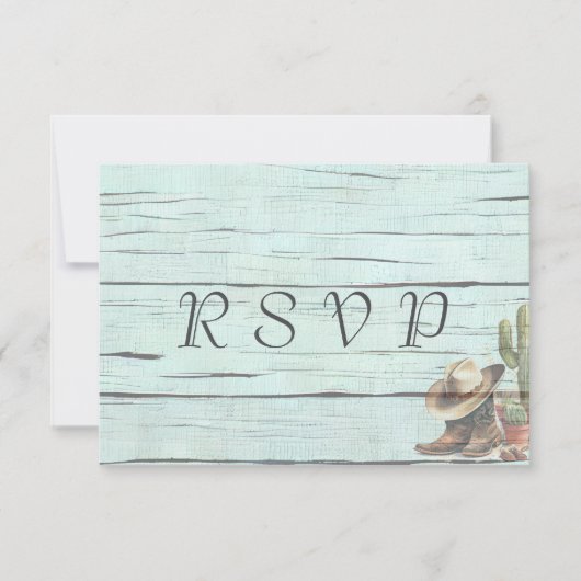 素朴ターコイズカントリーウェスタン結婚ズ 出欠カード (正面)