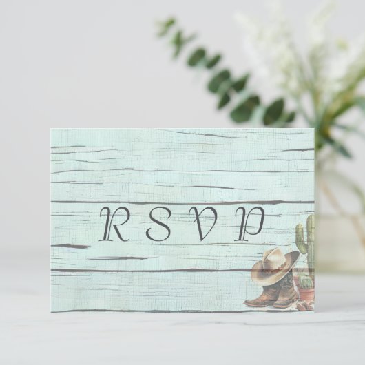 素朴ターコイズカントリーウェスタン結婚ズ 出欠カード (スタンド正面)