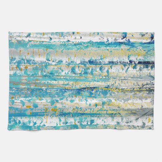 素朴ターコイズグレーと金ゴールド樺の木の木 キッチンタオル (横)