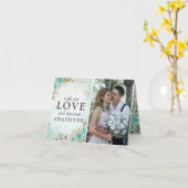 素朴ターコイズフローラ結婚のThank You You 4-Photo カード (黄色い花)