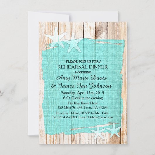 素朴ターコイズリハーサル夕食招待状tq1 招待状 (正面)