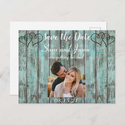 素朴ターコイズ日付の保存 案内ポストカード (正面/裏面)