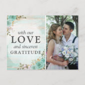 素朴ターコイズ結婚フローラのThank You Photo ポストカード (正面)