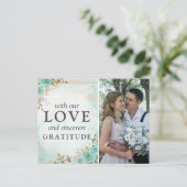 素朴ターコイズ結婚フローラのThank You Photo ポストカード (スタンド正面)