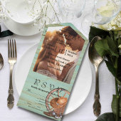 素朴ターコイズ風化木材ウェスタン写真 オールインワン招待状