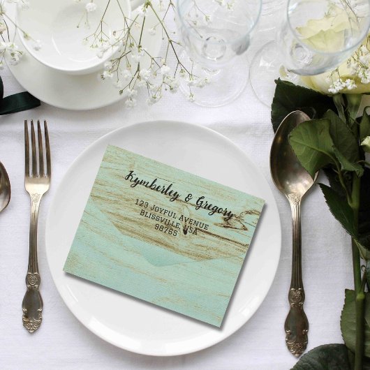 素朴ターコイズ風化木材ウェスタンQRコード オールインワン招待状