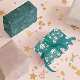 素朴ターコイズ&ベージュヴィンテージスノーフレーククリスマス ラッピングペーパーシート