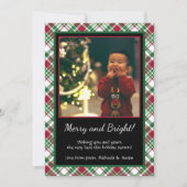 素朴タータンチェックのプレメリーイドと明るい写真クリスマス シーズンカード (正面)