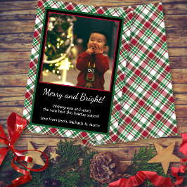 素朴タータンチェックのプレメリーイドと明るい写真クリスマス シーズンカード