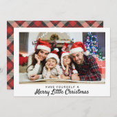 素朴タータンチェック写真メリークリスマスタイポグラフィ シーズンカード (正面/裏面)