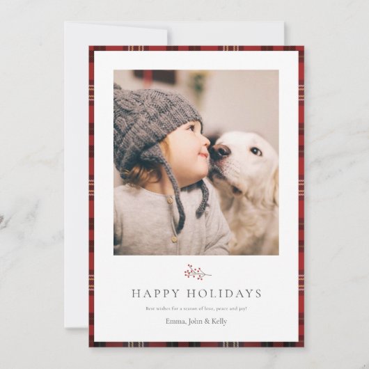 素朴タータンチェック縁どクリスマスホリデーカード シーズンカード (正面)