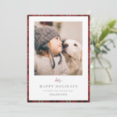 素朴タータンチェック縁どクリスマスホリデーカード シーズンカード (スタンド正面)