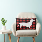 素朴ダシュント犬とバッファローチェックのプレイド ランバークッション (椅子)