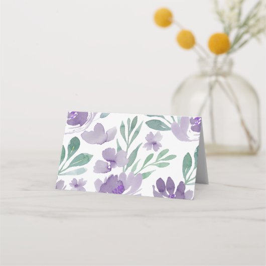 素朴ダスティパープルとフローラ結婚の座席 プレイスカード (裏面)