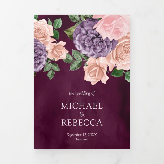 素朴ダスティピープルプルフローラプラム結婚ズ 三つ折り招待状 (カバー)