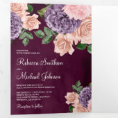 素朴ダスティピープルプルフローラプラム結婚ズ 三つ折り招待状 (内部最初)