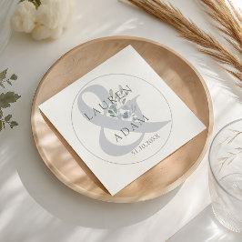 素朴ダスティブルーアンパサンド&フローラ結婚ズ スタンダードカクテルナプキン