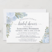 素朴ダスティブルーウォーターフローラブライダルシャワー 招待状 (正面)