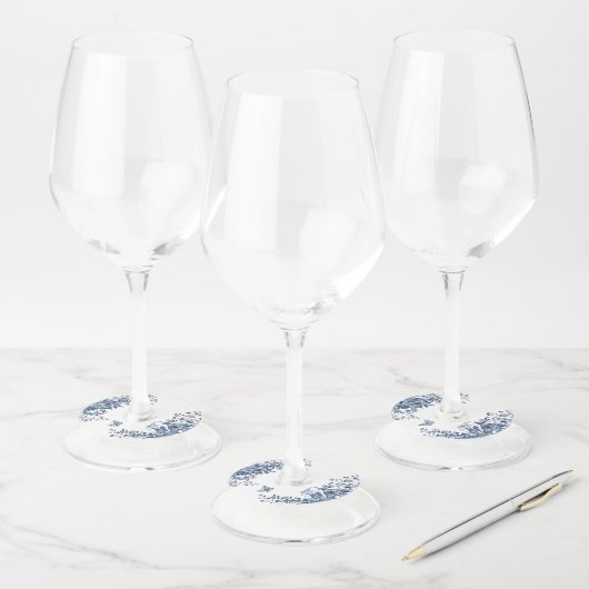 素朴ダスティブルーウォーターフローラ結婚ズ ワイングラスタグ (セット)