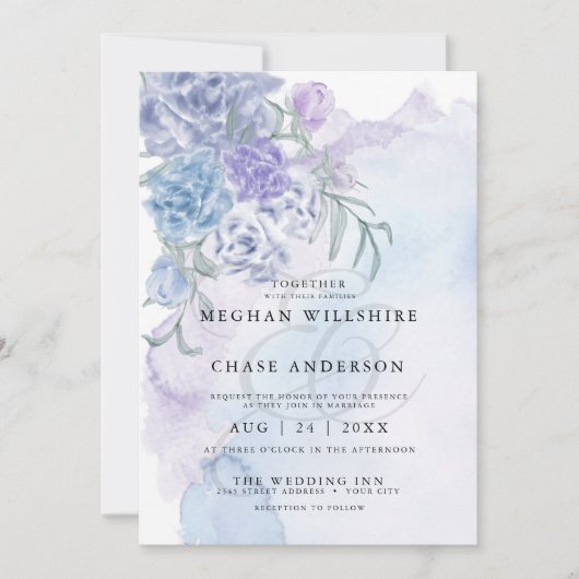 素朴ダスティブルーウォーターフローラ 招待状 (正面)