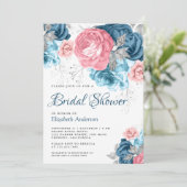素朴ダスティブルーピンクフローラバラブライダルシャワー 招待状 (スタンド正面)