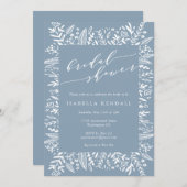 素朴ダスティブルーフローララインアートブライダルシャワー 招待状 (正面/裏面)