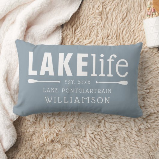 素朴ダスティブルーレイクライフパーソナライズされた ランバークッション (ブランケット)