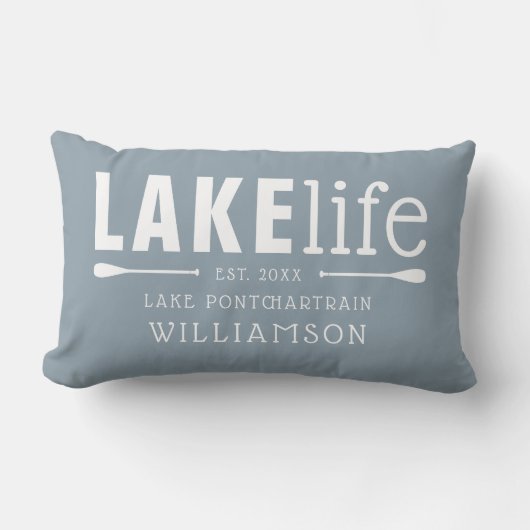 素朴ダスティブルーレイクライフパーソナライズされた ランバークッション (正面)