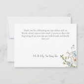 素朴ダスティブルーワイルドフラワー&デイジーズ結婚 サンキューカード (裏面)