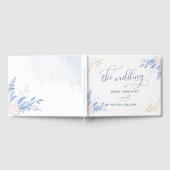 素朴ダスティブルー葉ウォーター金ゴールド結婚ズ ゲストブック (全面)