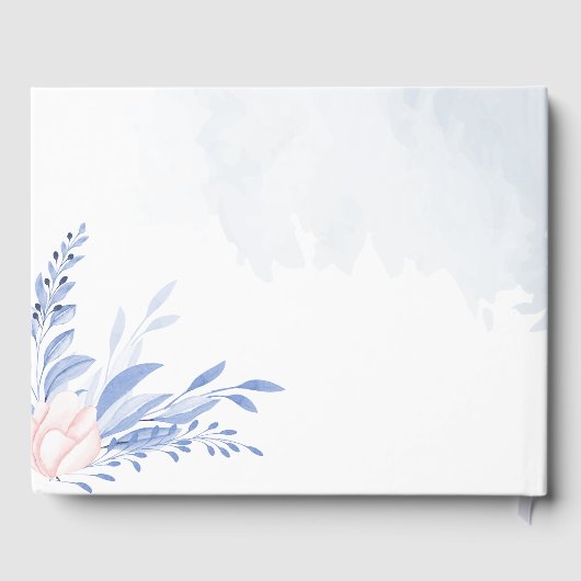 素朴ダスティブルー葉ウォーター金ゴールド結婚ズ ゲストブック (裏面)