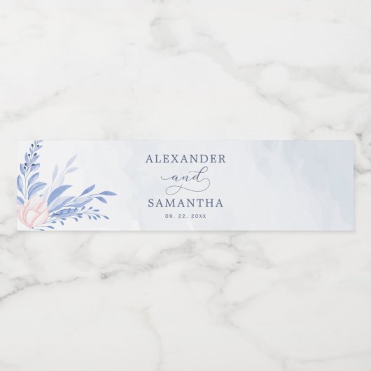 素朴ダスティブルー葉ウォーター金ゴールド結婚ズ ペットボトルラベル (シングルラベル)