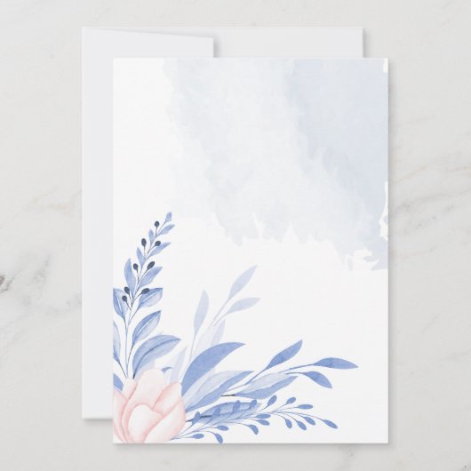 素朴ダスティブルー葉ウォーター金ゴールド結婚ズ 招待状 (裏面)