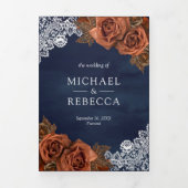 素朴ダスティ自然テラコッタバラネイビー結婚ズ 三つ折り招待状 (カバー)