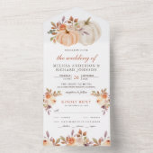 素朴ダスティ自然ピーチフローラパンプキ結婚ン オールインワン招待状 (内側)