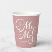 素朴ダスティ・ピンク氏パーソナライズされたとミセス 紙コップ (裏面)