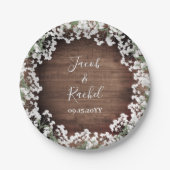 素朴ダークウッドの赤ん坊の息結婚声 ペーパープレート (正面)