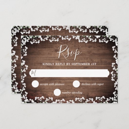 素朴ダークウッドの赤ん坊の息結婚声 出欠カード (正面/裏面)