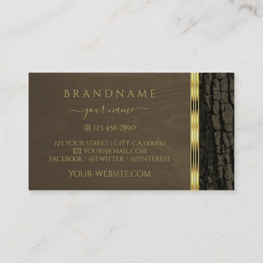 素朴ダークブラウンの樹皮の穀物の金ゴールドのロ縁どゴ 名刺 (裏面)