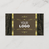 素朴ダークブラウンの樹皮の穀物の金ゴールドのロ縁どゴ 名刺 (正面)