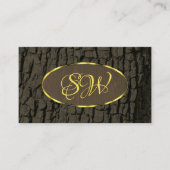素朴ダークブラウン樹皮金ゴールド縁どイニシャル 名刺 (正面)
